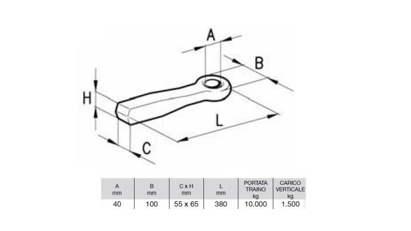 ŤAŽNÉ OKO PEVNÉ FI40 55x65 L380 - 10000KG/1500KG