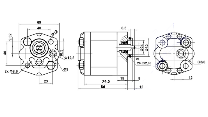 HYDRAULIK PUMPE 10C2,7x302 2,7 CC RECHTS