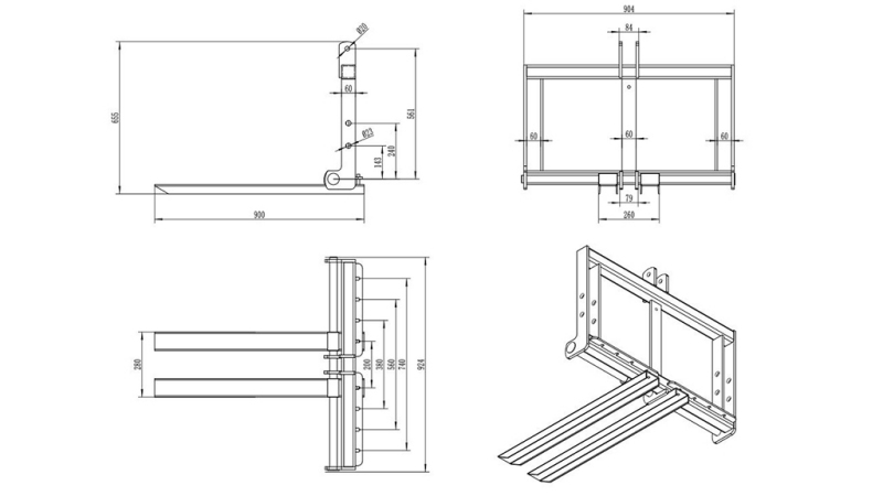 TRACTOR THREE-POINT PALLET FORKS 600KG