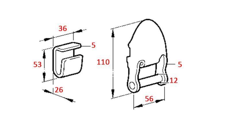 BORDWANDSCHARNIER FÜR ANHÄNGER ABNEHMBAR C-FORM 56mm