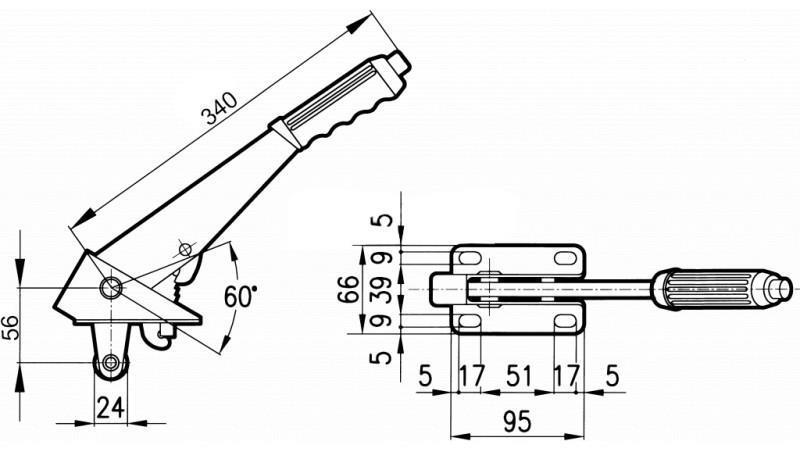 PULL LEVER L340 WITH PULLEY FI24mm