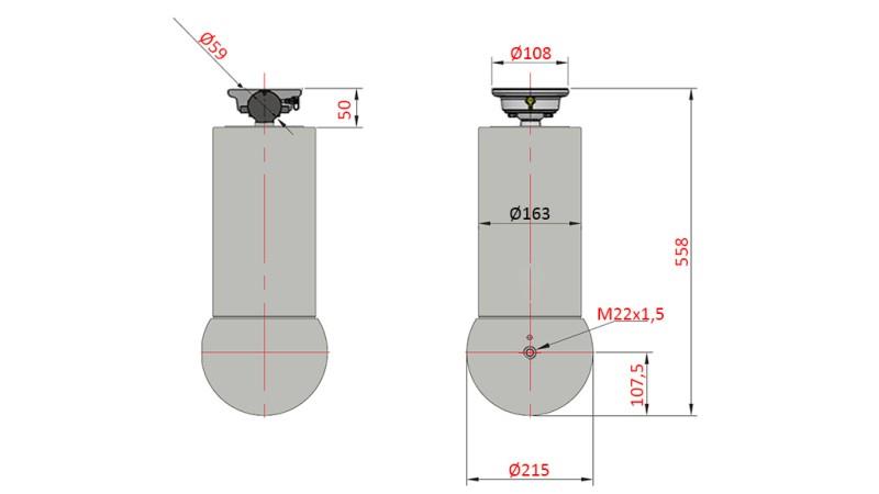 CILINDRO TELESCOPICO - MEILLER KIPPER 5 SFILATE 163mm - 15 tonnellate CORSA 1650mm