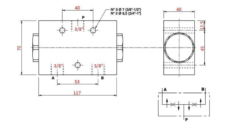 HIDRAULIČNI DJELENI VENTIL PROTOKA V1021 DFL 3-6 lit - 3/8 - 250 bar (max.300 bar) METALNI