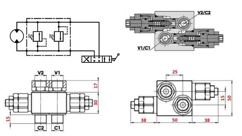 HYDRAULICKÝ PRETLAKOVÝ VENTIL 20-130 BAR PRE HYDROMOTOR MM