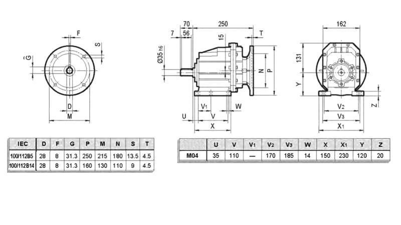 ERC04 REDUKTOR ZA ELEKTROMOTOR MS100 (2,2-3-4kW) RAZMERJE 25:1