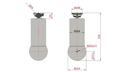 TIPPING TELESCOPIC CYLINDER MEILLER KIPPER 5 EXTENSIONS 163mm - 15 tons STROKE 1650mm