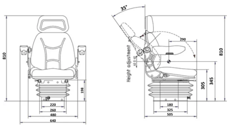 PNEUMATIC FABRIC TRACTOR SEAT WITH ARMRESTS - ECO