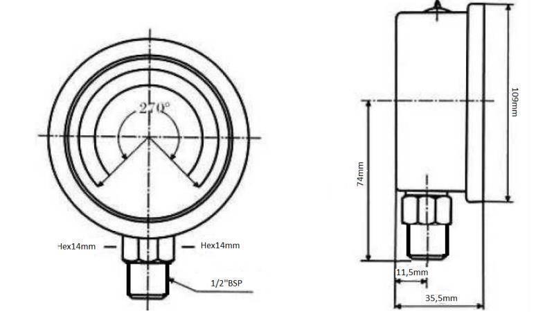 MANOMETRO DN100 VERTICAL 0 - 4 BAR - 1/2