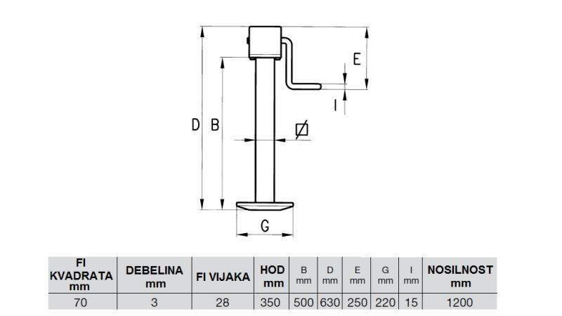 GAMBA DI SUPPORTO FILETTATA350MM - 1200KG